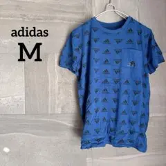 adidas 【M】 ロゴプリント Tシャツ 青 半袖 コレクション ブルー
