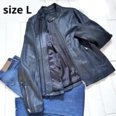 美品　レザージャケット　ライダース　メンズ　ビギ　ラムレザー　シングル　ネイビー