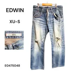 ★ヴィンテージ★EDWIN XU-Sオレンジステッチ　デニム　ダメージ　32