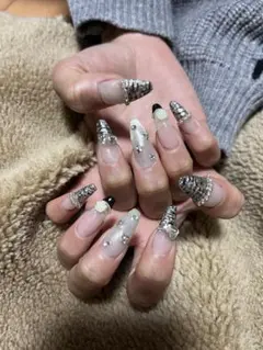 量産型ワンホン フレンチガーリー 韓国 ちゅるん ツイード スナ系　ネイルチップ