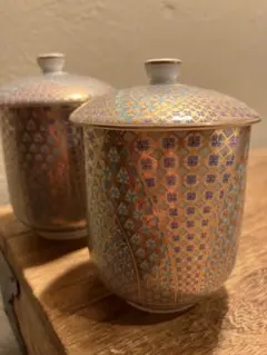 前畑陶器　庫山窯　金彩　夫婦湯呑み　美濃焼き Japanese tea 日本茶