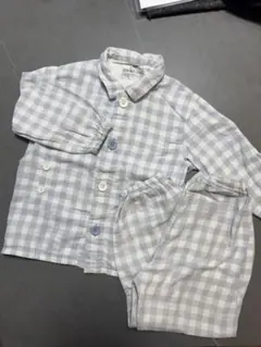 無印⭐︎水色と白のチェック柄 ベビーパジャマ 100