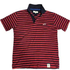【USED品】TOMMY ストライプ ポロシャツ/Mサイズ レッド&ネイビー