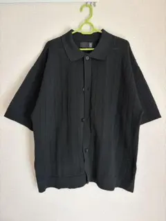 LAKOLE 透かし編みニット半袖シャツ　ブラック　L