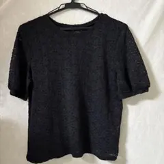 未使用レース編み 黒 半袖 トップス