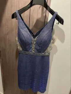 ダークブルー ビーズ装飾 スリーブレスドレス