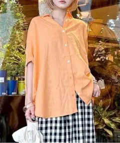 niko and ニコアンド★リフレッシュリネンレーヨンドルマンシャツ★オレンジ