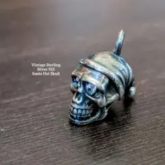 SILVER刻印　ヴィンテージシルバーネックレス　サンタ帽スカル　925　ドクロ