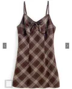 【グレイル】チェック柄リボンキャミミニワンピース　ブラウン　　dk1340