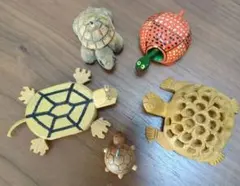 木製亀の置物5点セット