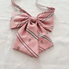 制服 リボン/上質 大きめ ふんわり ボリューム/紋章 ストライプ ピンク