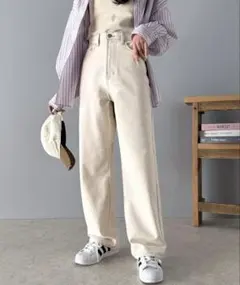 classicalelfゆったりハイウエストワイドストレート無地デニム M