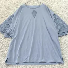 15 極美品 伊太利屋 近年モデル 花柄 レース カットソー チュニック 水色のサムネイル
