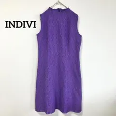 INDIVI インディヴィ　ワンピース　袖なし　ノースリーブ　レース　パープル