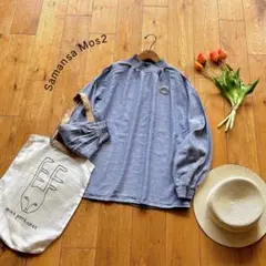 サマンサモスモス＊襟シャーリング 長袖ブラウス 薄ネイビー レイヤードスタイルに