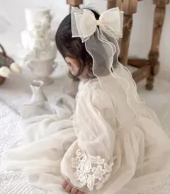 【値下最終日】結婚式　セレモニー　キッズドレス 100 ヘアリボン　セット