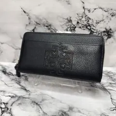 TORY BURCH ブラック レザー ラウンドジップ 長財布 9538 - メルカリ