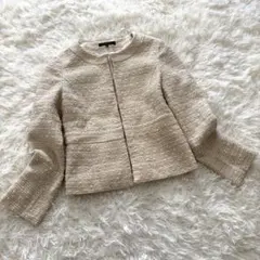グリーンレーベルリラクシング ツイード ノーカラージャケット 36 ベージュ