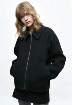 ZARA ヘリンボーン ジップアップ ブルゾン ジャケット ウール混