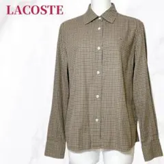 ✨極美品✨ラコステ チェックシャツ ワンポイント刺繍 ベージュ系 42 コットン