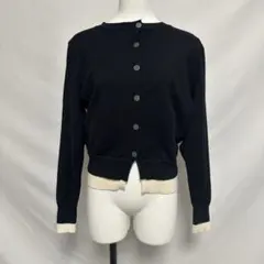 SHEIN コントラストカラー ニットカーディガン ブラック×ホワイト