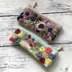 インド刺繍のミニミニポーチ＊ふたつ