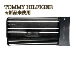 【新品】トミーヒルフィガー 長財布 ロングウォレット 黒×白ストライプ メタルのサムネイル