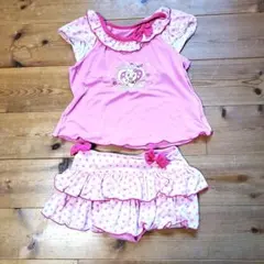 女の子水着２着セット ピンク フリル110&パープルリボン120