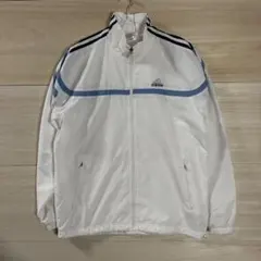 adidas トラックジャケット ホワイト×ブルー 刺繍ロゴ L古着