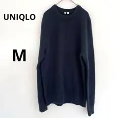 UNIQLO ダークブルー 長袖ニットセーター ワッフル クルーネック M