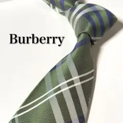 【美品】 Burberry バーバリー チェック柄 グリーン系 ネクタイ