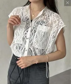 新品 Thevon ラッセルレースショートジレブラウス ホワイトのサムネイル