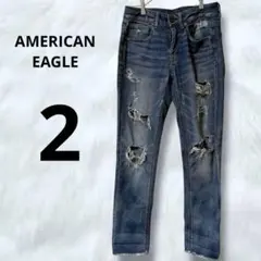 AMERICAN EAGLE ストレートデニム　ダメージスキニー　ストレッチ