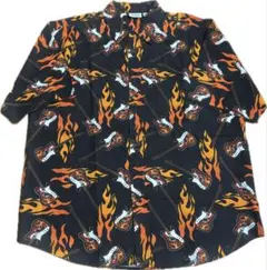 90s Identic 半袖シャツ 総柄 ギター柄 ファイアパターン us古着