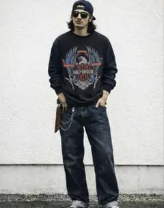 トラッカーイーグル　ヴィンテージ加工　ハーレー　長袖ロンT フェードTシャツ