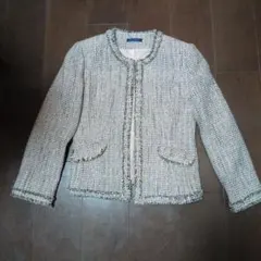 ノーカラーツイードジャケット ホワイト系