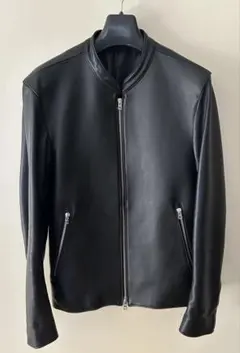 LIDNM ブラック レザー シングルライダースジャケット