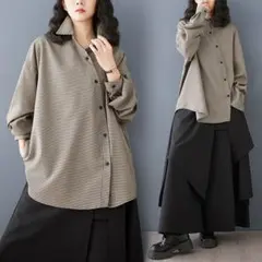 ゆったり 折り衿 シャツ ブラウス ボタン おしゃれ度高め 大きいサイズ