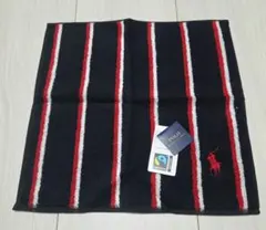 新品　ラルフローレン タオルハンカチ 黒赤白ストライプ