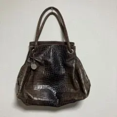 【訳アリ】FURLA フルラ ハンドバッグ クロコ型押し 巾着風 レザー 本革