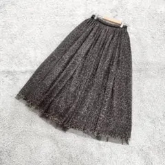 B2590【レトロガール】チュール3層/ギャザースカート/黒ヒョウ/レオパード