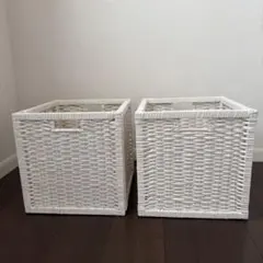 イケア　IKEA ブラネース　北欧　ホワイト天然素材デザイン　バスケット　２個のサムネイル
