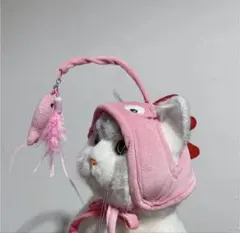 猫用帽子 恐竜 猫じゃらし付き ピンク 可愛い コスプレのサムネイル