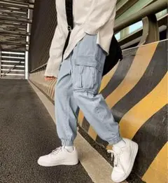 デニム カーゴ ジョガーパンツ 2XL ユニセックス ライトブルー 新品