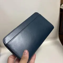 長財布 ネイビー ラウンドファスナー