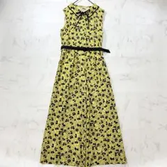 【美品】ドットアンドストライプス オールインワン 花柄 ベルト付 黄 黒のサムネイル