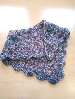 新品★かぎ針編み ストール 紫と青のグラデーションモヘアミニショール。ストール