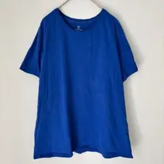 ランズエンド 無地 Tシャツ クルーネック 半袖 L 青 綿100 デートのサムネイル