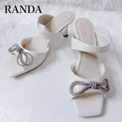 RANDA ビジューリボン ミュール サンダル ホワイト　Lサイズのサムネイル