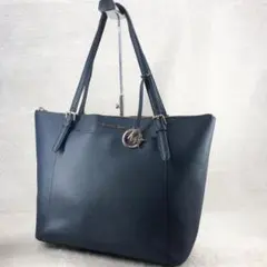 マイケルコース ネイビー本革 トートバッグ ゴールド金具 肩がけ A4可 ✧